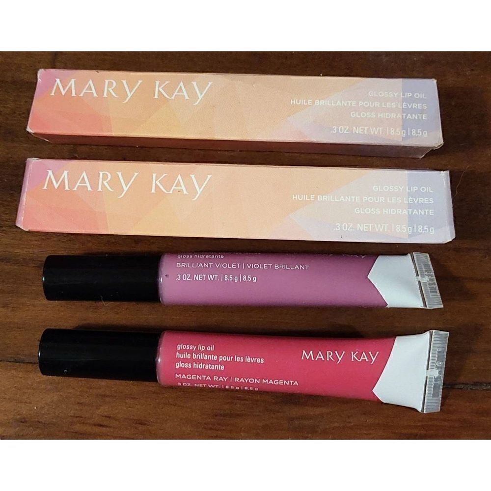 MARY KAY COSMETICS SET (2) GLOSSY LIP OIL MAGENTA RAY/ BRILLIANT VIOLET (HYDRATE